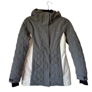 Women's Liquid Brand Spali Quilted Gray and White Hooded Ski Jacket Size Small